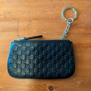 Gucci Black Embossed Leather Pouch with Keychain